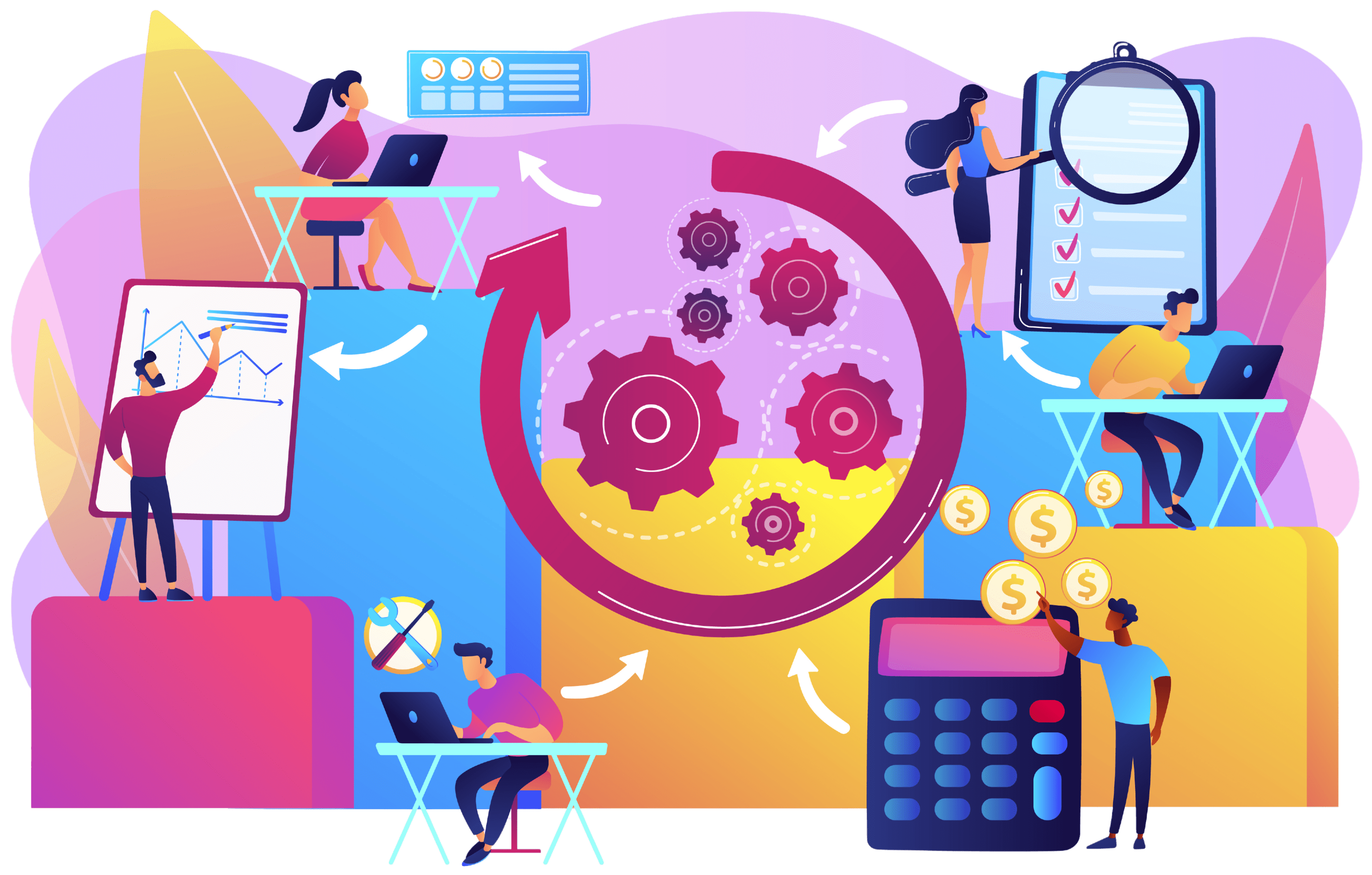 Illustration of a team improving business operations